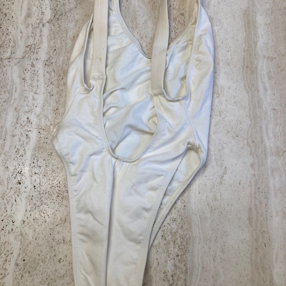 Off-White One Piece Bathing Suit With Round Reflective Embellishments on Front - Picture 2 of 6